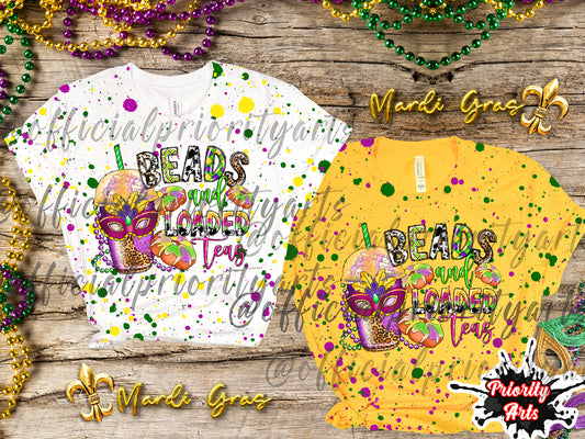 Beads and Loaded Teas Mardi Gras Splatter Shirt