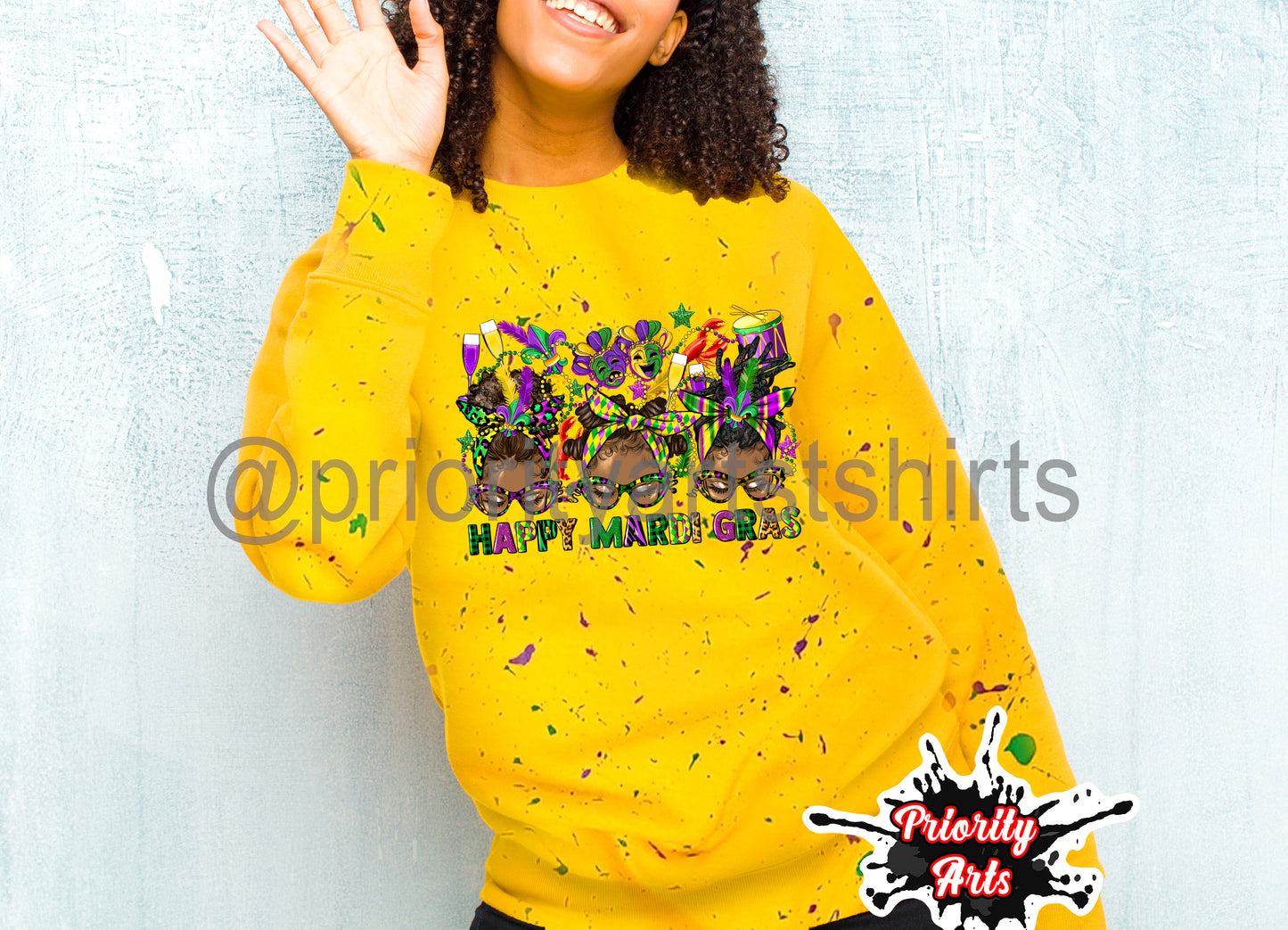 Happy Mardi Gras Messy Hair bun crewneck