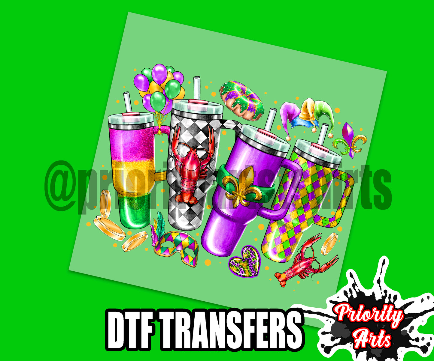 Mardi Gras Tumbler Cups DTF Transfer