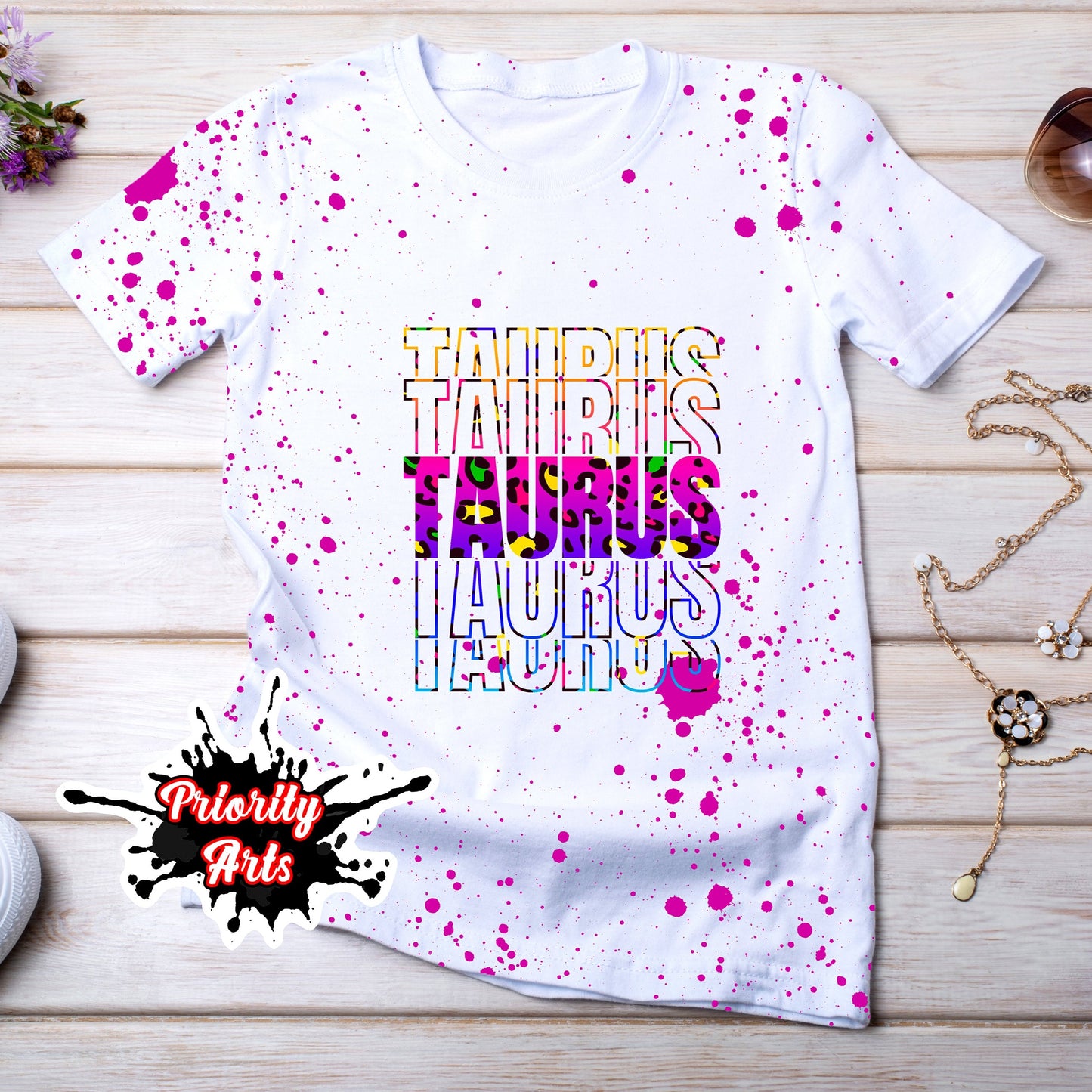 TAURUS RAINBOW LEOPARD PRINT TEE