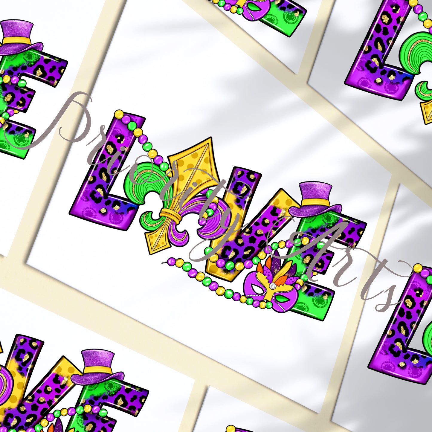 LOVE MARDI GRAS SUBLIMATION TRANSFER